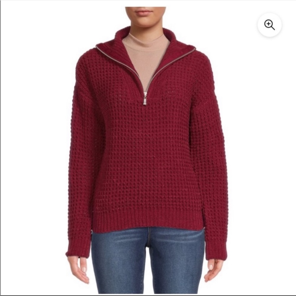 NWT No Boundaries Waffle Quarter  Zip Pullover Maroon Sweater